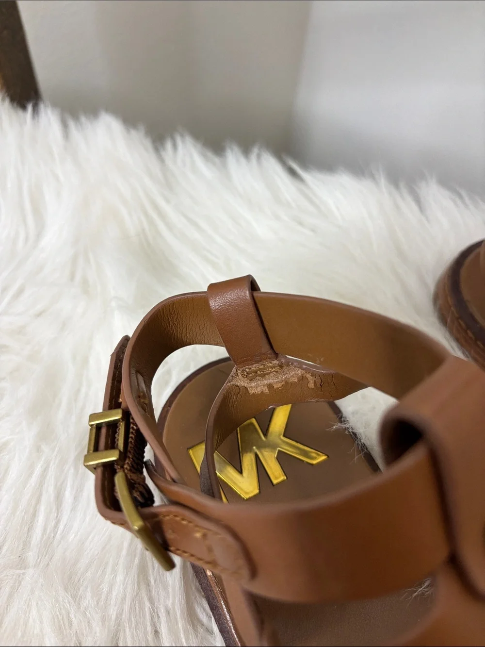 Michael Kors Tan Brown Leather Ankle-Strap Thong Sandals Size 7